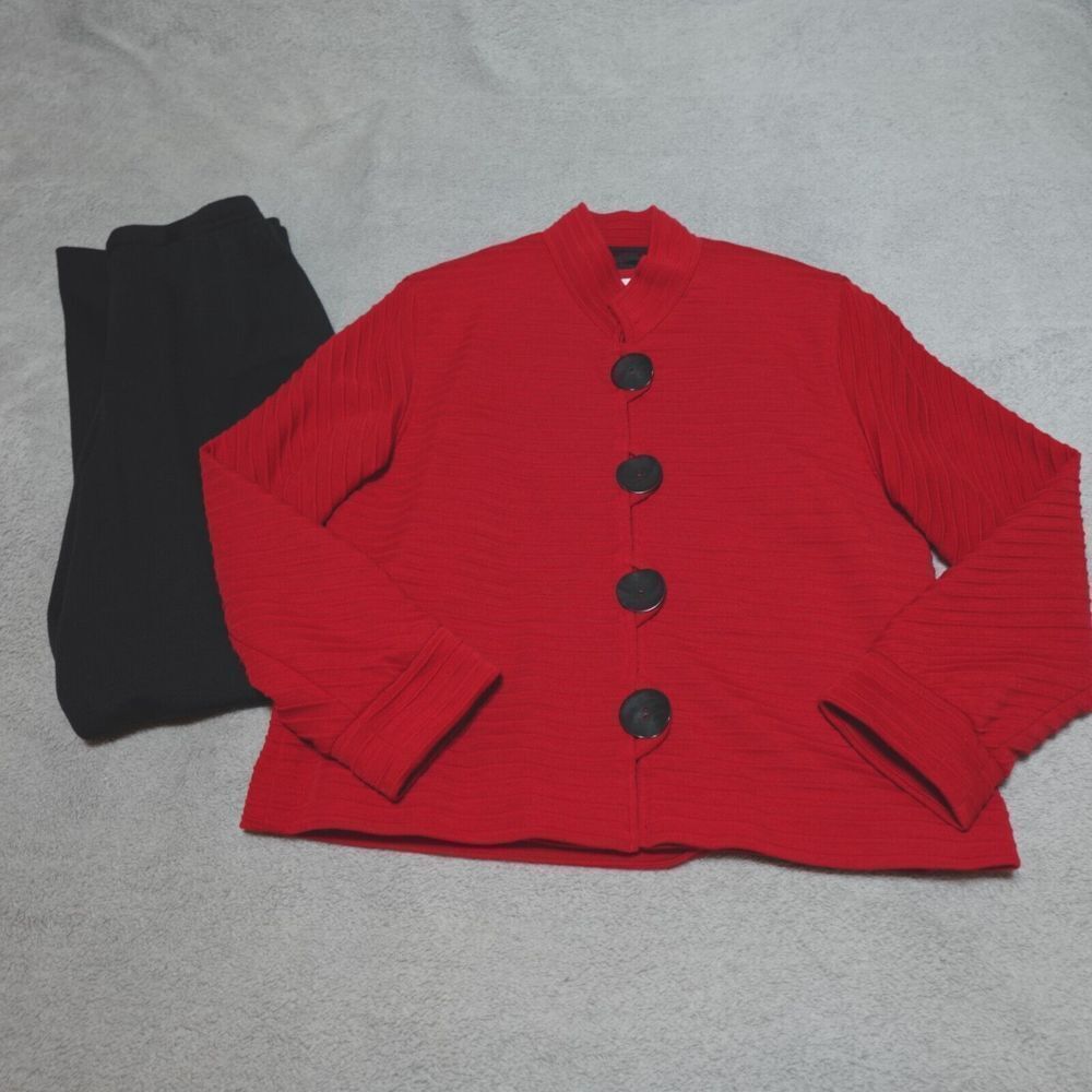 Caroline Rose Set Womens XS‎ Red Black Wool Jacket Tank Pants Christmas Holiday